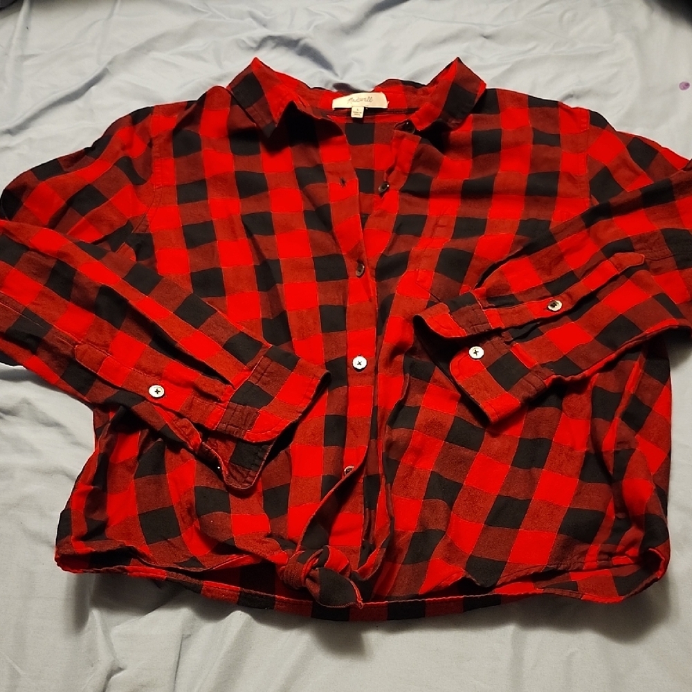 Madewell Red and Black Plaid Button-Up Shirt